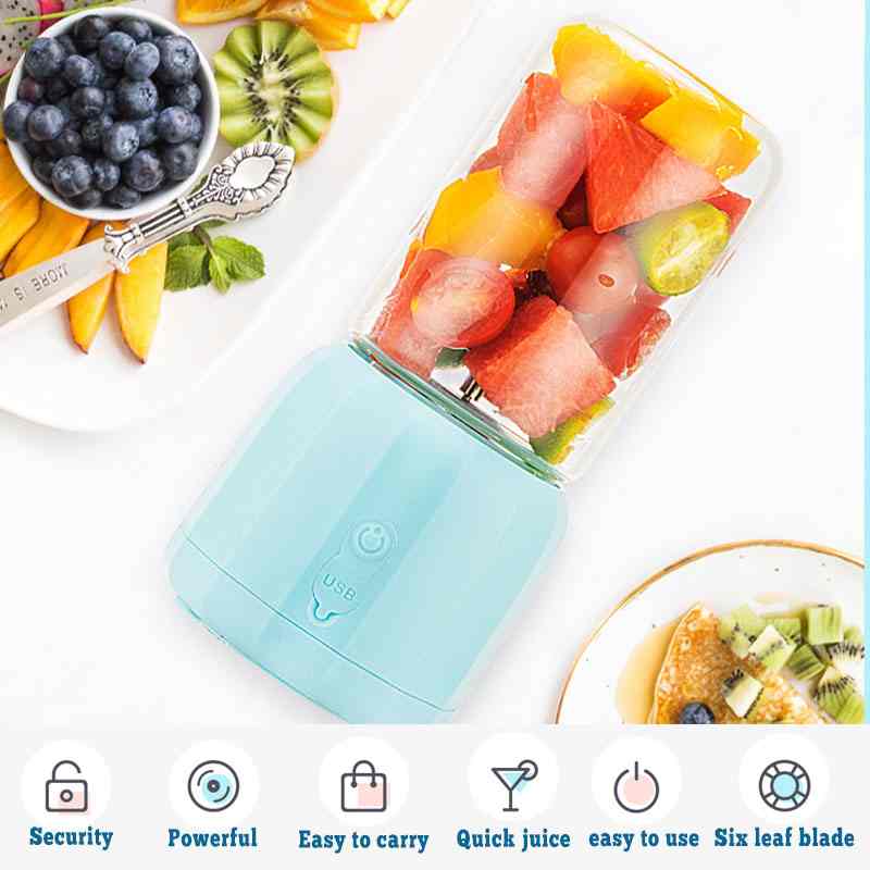 300ml 6 Blade Portable Blender USB Mixer Kitchen Electric Juicer Machine Smoothie Blender Food Processor Fruit Cup Juice Blender