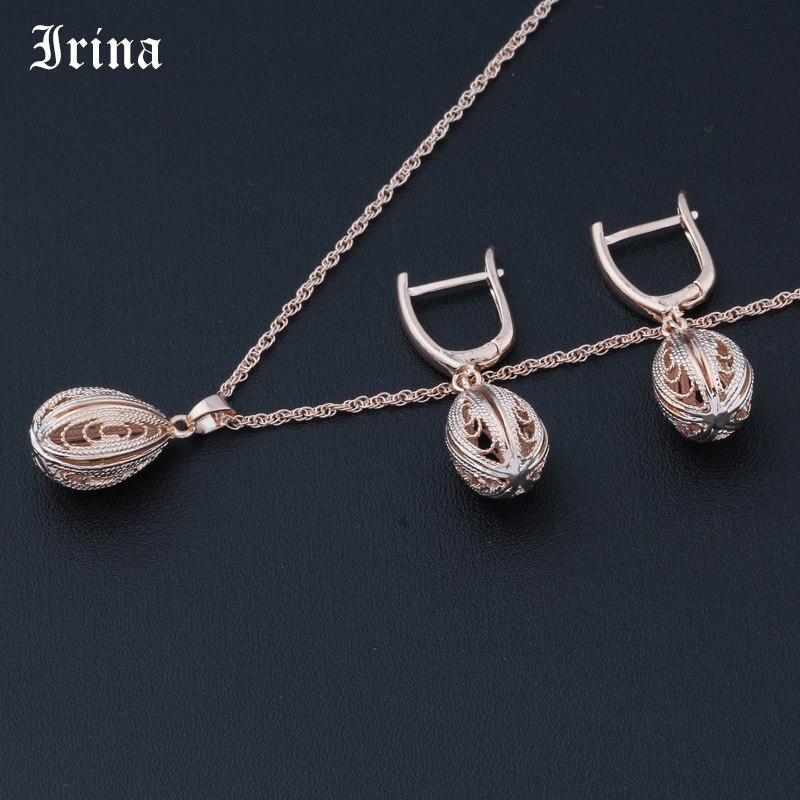 Irina vrouwen Sieraden Set Droplet Ovale Opengewerkte Lange Ketting Oorbellen Set Bruiloft Accessoires Party