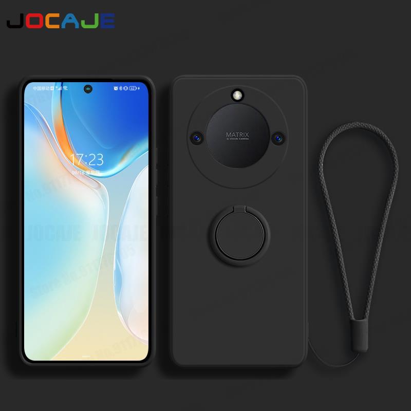 Coque en Silicone liquide pour Huawei Honor X7B X8B X9B, support d'anneau, étuis de téléphone pour Honor X9B X8B X7B, housse souple avec lanière: ABS / Gris foncé