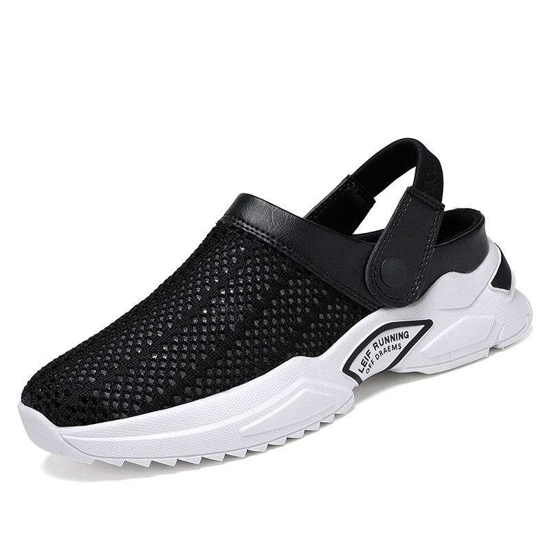 2022 nouvelles pantoufles grande taille pour hommes, demi-pantoufles, sandales à trous pour étudiants, chaussures de plage, été: Black / 40