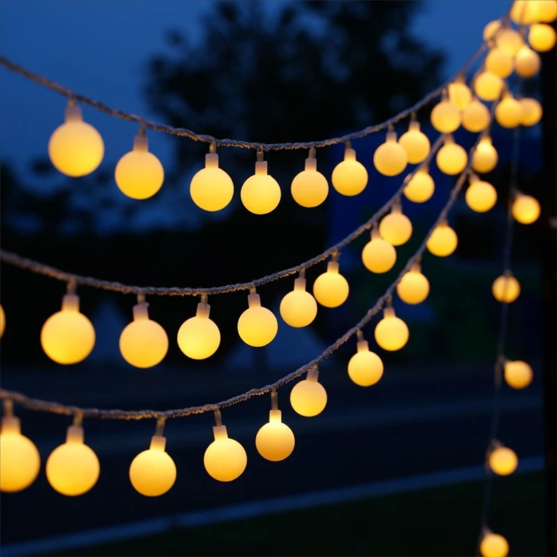 Solcellslampa med led-ljusslinga, rund boll, utomhusträdgård, solcellslampa för bröllopsfest, camping, balkongdekoration