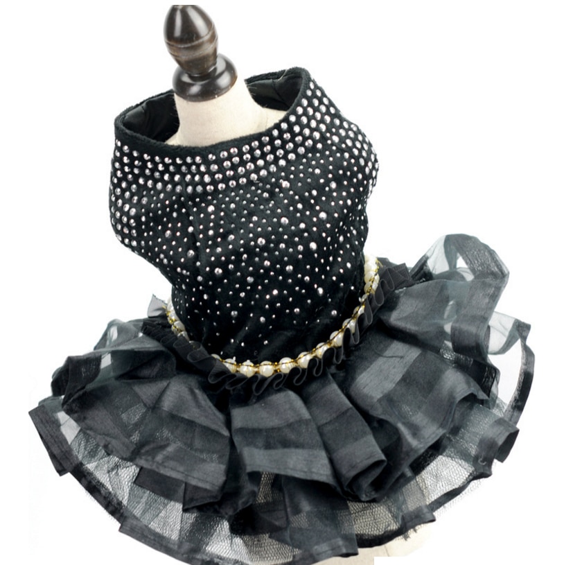 NEUE Bling Hund Kleid Hochzeit Tüll Felsen Schicht sexy Schwarz Haustier welpen Kleider XS S M L XL