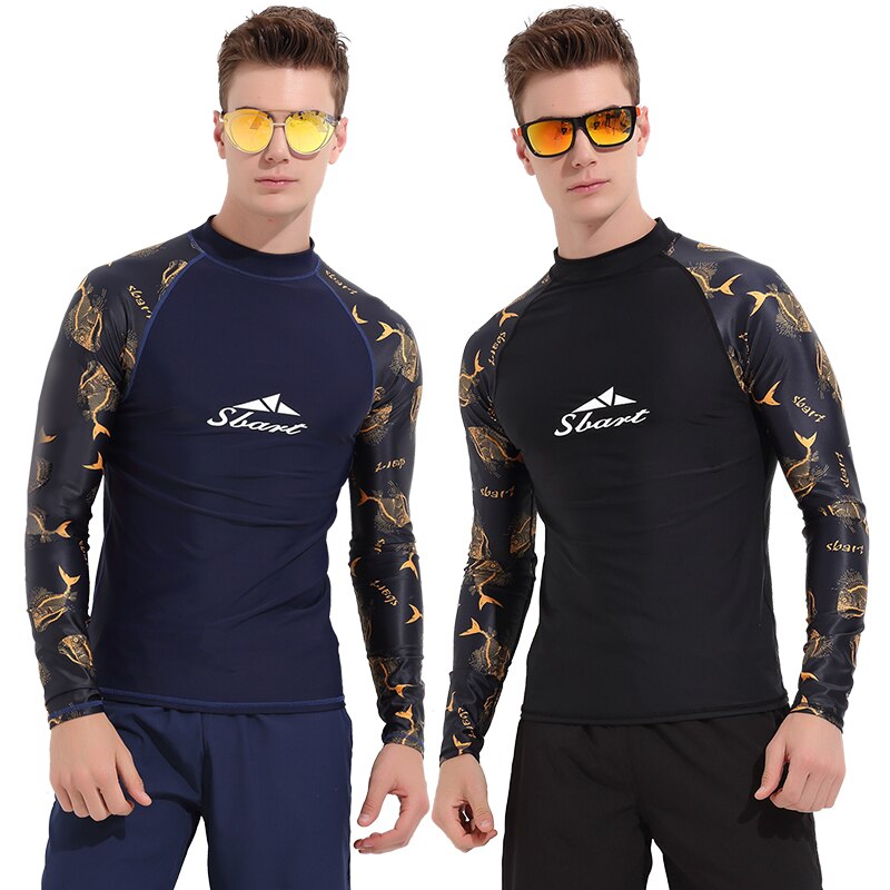 Langærmet herre rashguard badeskjorte uv solbeskyttelse upf 50+ strømpebukser svømmet-shirt baselayer våddragt basis hud solbeskyttelse