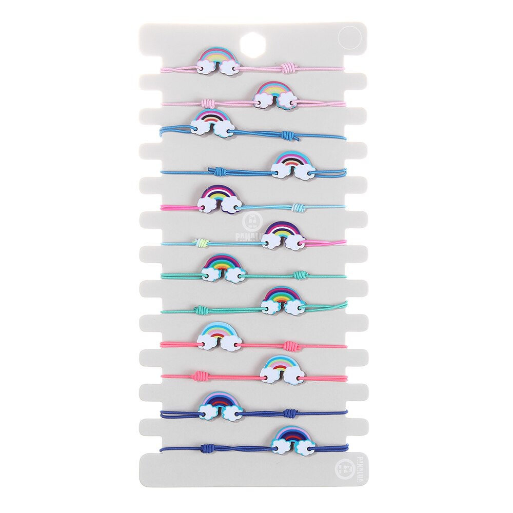 Pulsera de cuerda trenzada con conchas de cristal para mujer, brazalete ajustable hecho a mano con de Calavera, mariposa y mal de ojo, 12 unids/lote: B2645--B