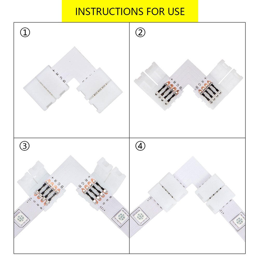 20Pcs/Set 10mm ABS 4 Pin LED RGB Connector Set L Shape Unwired Gapless Solderless SMD 5050 RGB Connector LED Lights Accessories