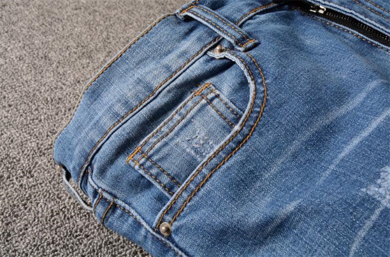 Kimsere hi street ripped biker jeans ødelagt motorcykel denim bukser streetwear jean bukser plus størrelse 28-42