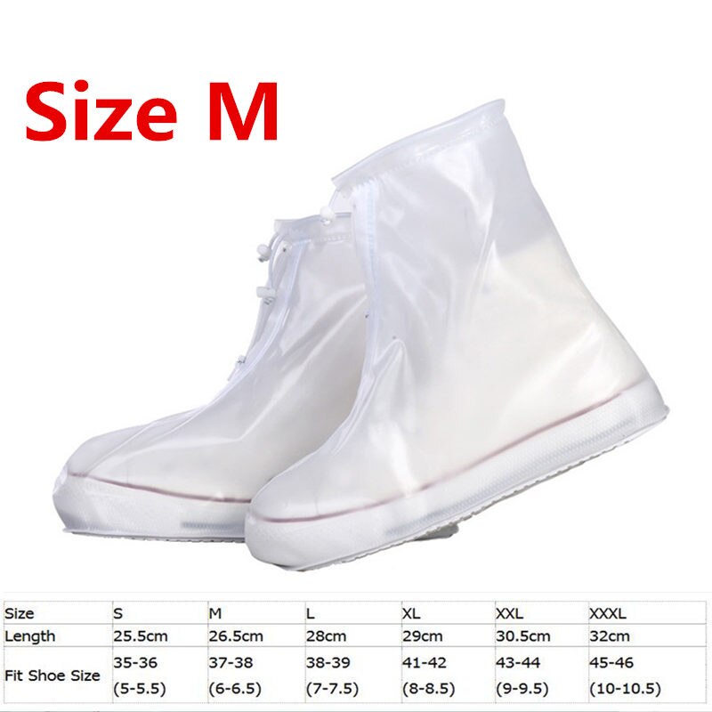 Heels Height Fishing Waders Boots Cover Rain Waterproof Flat Ankle Boots Cover Thicker Non-slip Platform Rain Boots: White-M