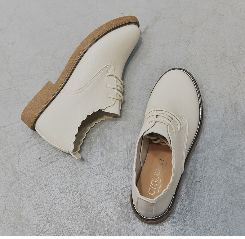 Enkeltsko kvinders flade spring mori kvinders små lædersko vilde studerende retro britisk stil damesko: Beige / 7