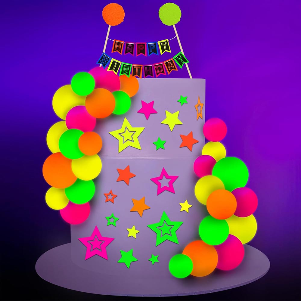 Brilho neon fontes de festa de aniversário decoração bolo bola de néon colar óculos uma lâmpada uv que pode ser brilhar no escuro decoração de festa