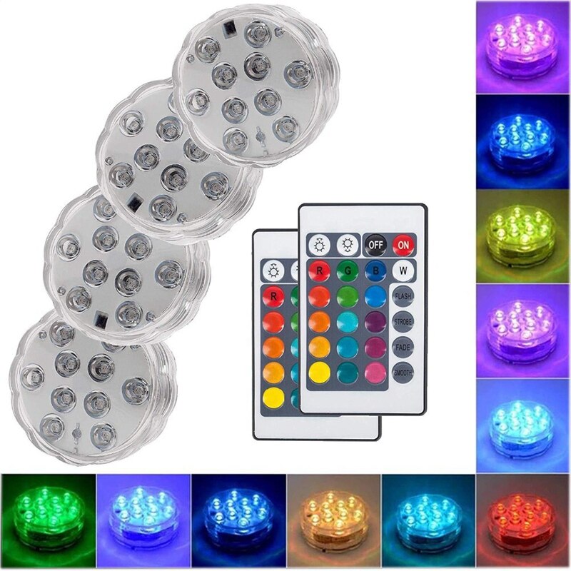 10 led piscina lâmpada de luz submersível rgb ip68 controle remoto à prova dwaterproof água luzes subaquáticas lagoa natação decorativa