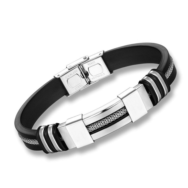 4 Kleur Rvs Siliconen Armband Mannen Sieraden Polsband Punk Stijl Mannen Armband Rubber Charm Pulsera Hombre