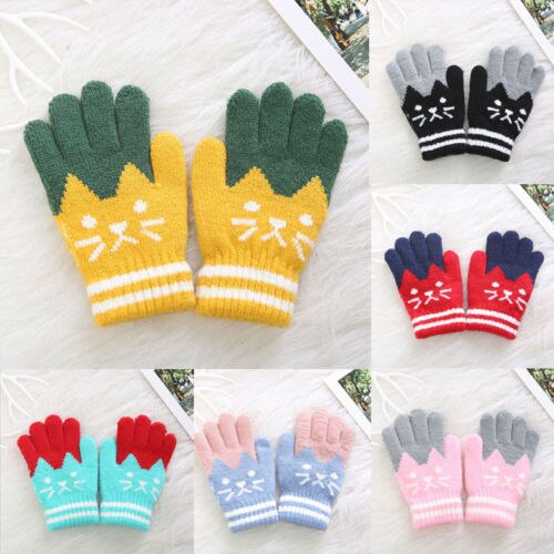 4-8Y Neue Kind Kinder Baby Mädchen Jungen Winter Gestrickte Handschuhe Cartoon Warme Handschuhe Kleinkinder Im Freien Cartoon Katzen Niedlich Handschuhe