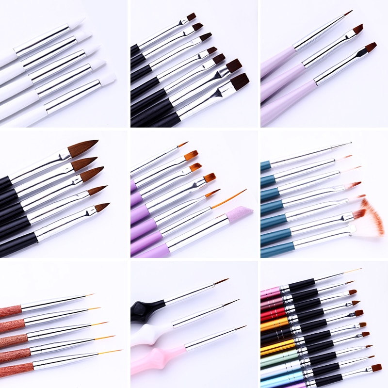 Ensemble de pinceaux à ongles pour Gel UV et acrylique, 7/15 pièces, brosse à ongles pour doublure, dessin, peinture, stylo, , outil d'art des ongles