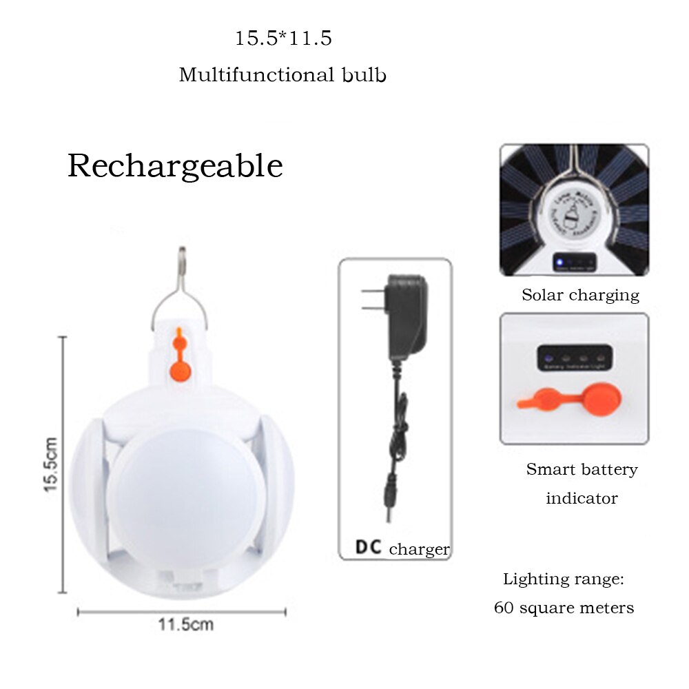 Oplaadbare led-lamp op zonne-energie, draagbare noodverlichting voor de nachtmarkt, buitenverlichting voor kamperen en thuisgebruik, op zonne-energie opladen voor tenten: Oplaadbaar