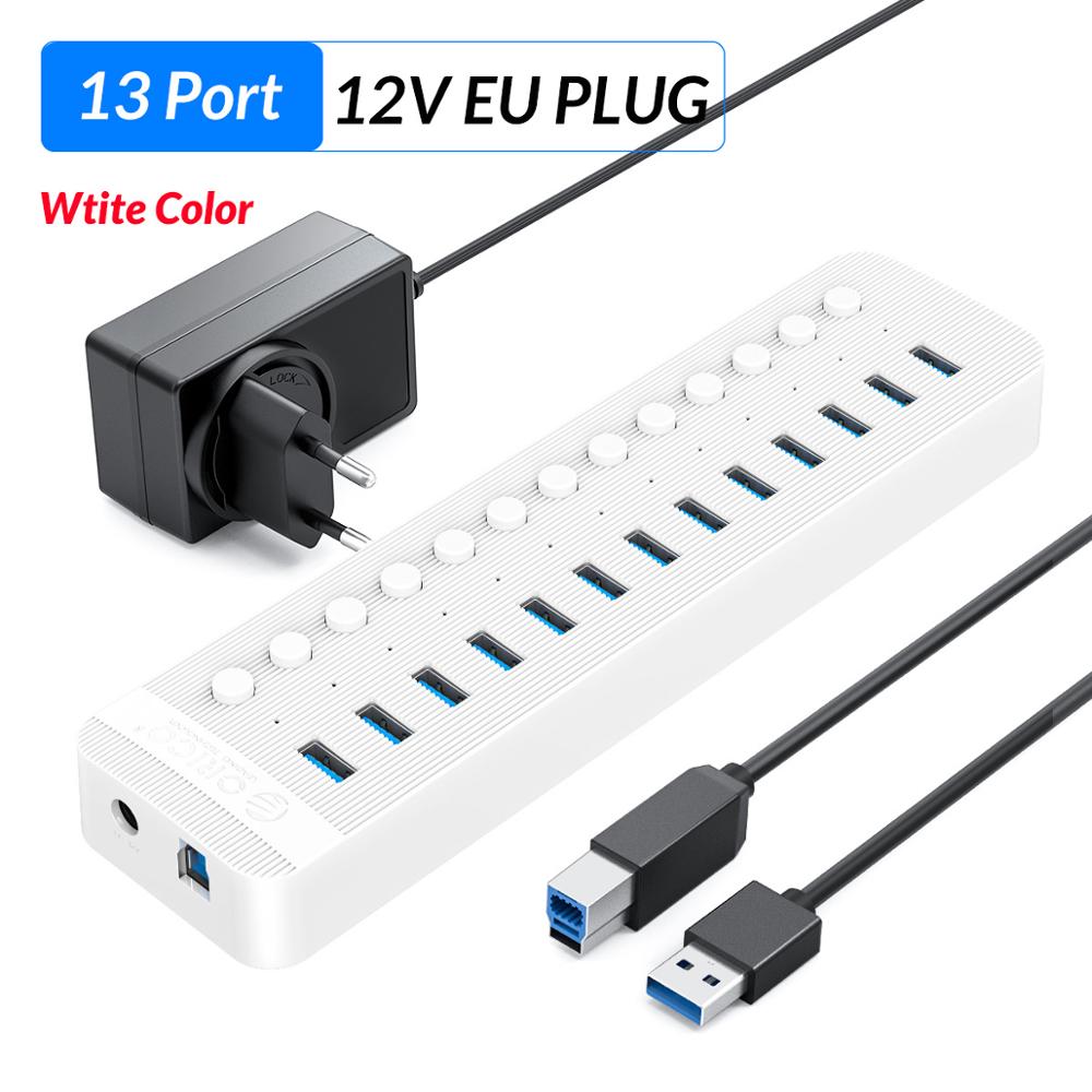 ORICO Industrial USB 3.0 HUB 7/10/13/16 ABS USB OTG Splitter On/Off Switch With 12V Power Adapter Support Charger For Computer: White 13 Port EU