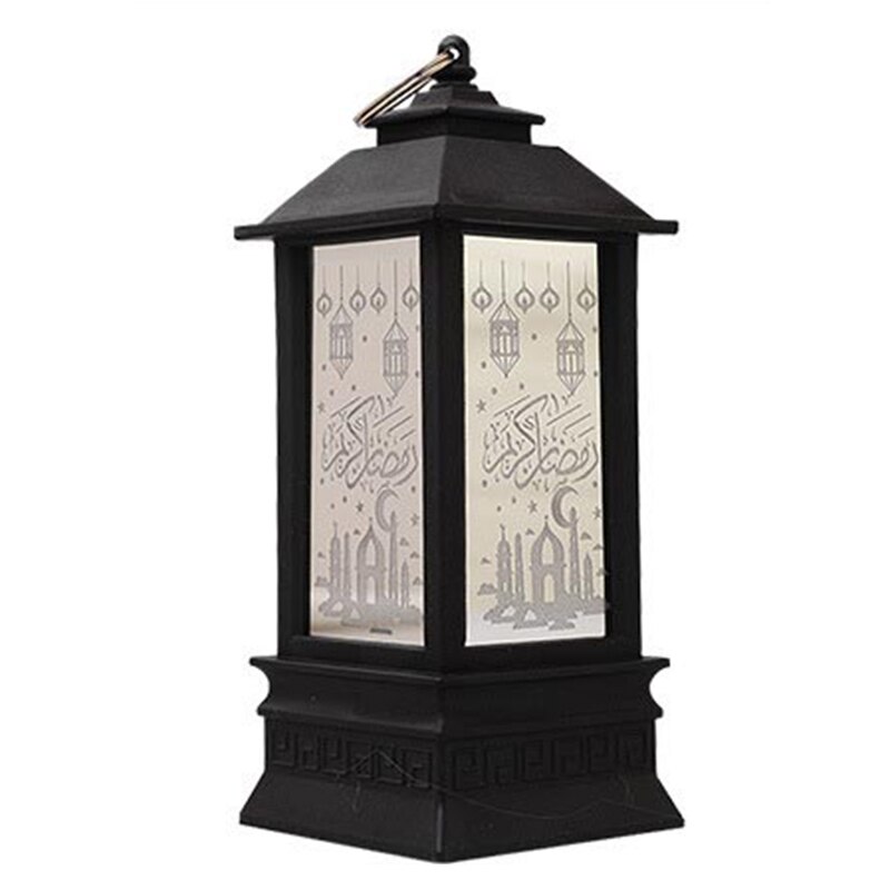 Ramadan Lantern Lamp Retro Style Eid Mubarak LED Lights Ornaments Party Hanging Decor For Home DC112: Black L