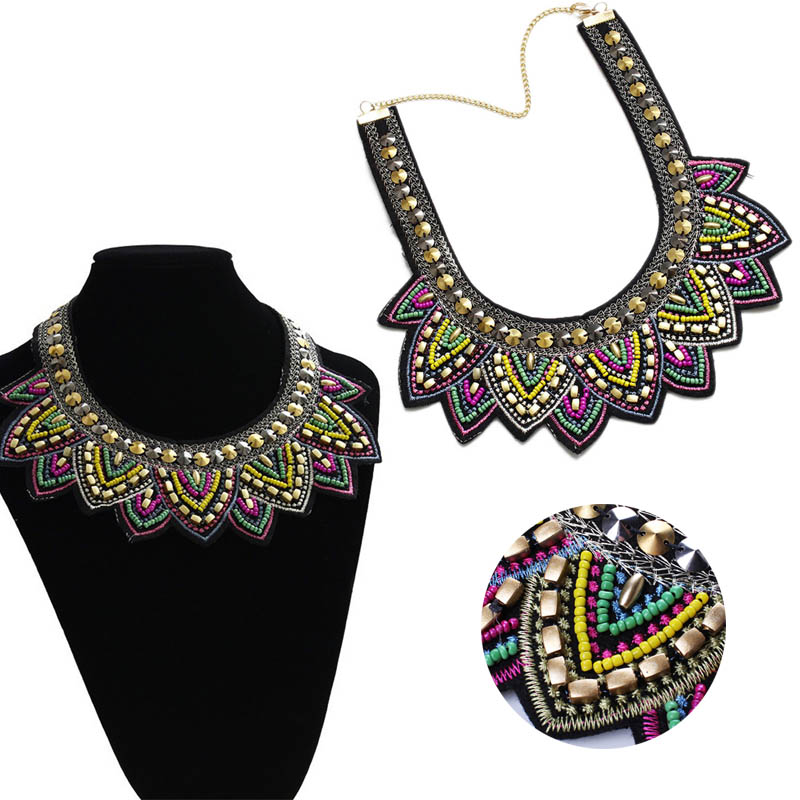 Collar bordado de para mujer, Estilo Europeo Americano, cuentas de cristal, Collar étnico, joya con cadena y pendiente, hecho a mano