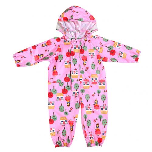Cartoon Raincoat Kids Children Jumpsuit Rainwear Boy Girl Waterproof Poncho: S Pink