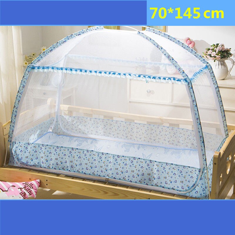 Baby Mosquito Net Portable Infant Crib Tent Folding Mongolian Yurt Mosquito Netting Children Cartoon Canopy Encrypted Mesh: blueXXBB-70x145cm