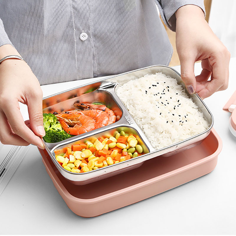 Oneup draagbare lunchbox 304 roestvrijstalen bentoboxen met servies, student verzegelde lekvrije grote capaciteit voedselcontainer