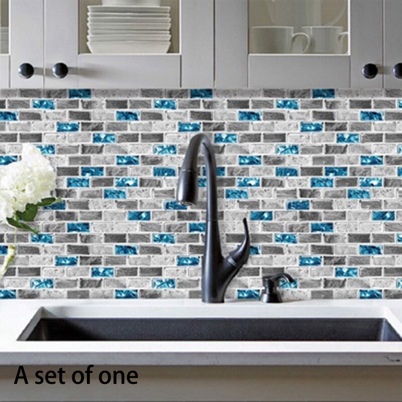 Vivid Tiles Blue Peel and Stick Tiles 3D Brick Effect Waterproof Kitchen Backsplash Decor Self Adhesive Wallpaper