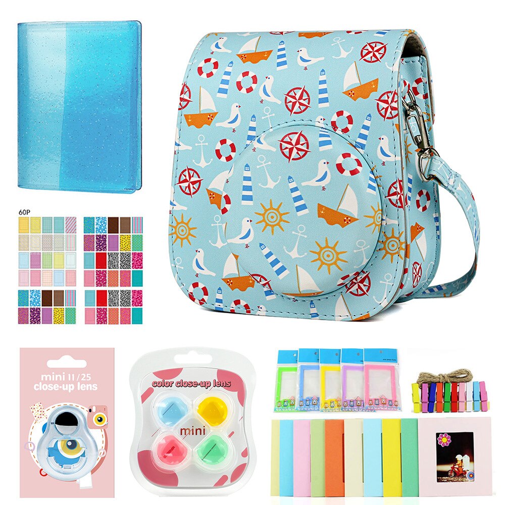 Fujifilm-Kit de accesorios para cámara Instax Mini 9, 8, 8 +, bolsa con correa para el hombro, álbum de fotos, marco de película, filtros, juego de lentes para Selfie