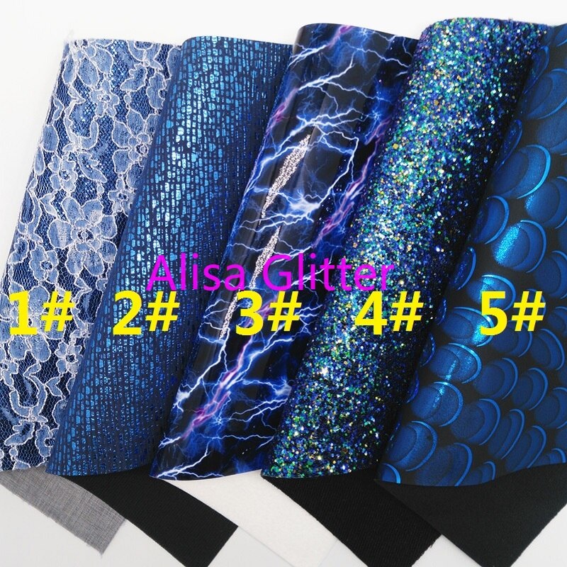 1PCS A4 SIZE 21X29cm Alisa Glitter Blue Glitter Fabric, Lace Glitter Leather, Flashlight Faux leather for DIY G210