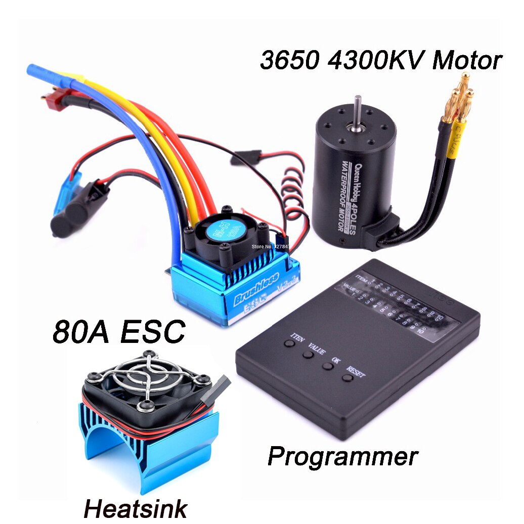 3650 2300KV / 3100KV / 3900KV / 4300KV / 5200KV Brushless Motor &amp; 45A 60A 80A 120A ESC Combo for 1:10 RC Car Boat Part: 4300KV 80A Combo