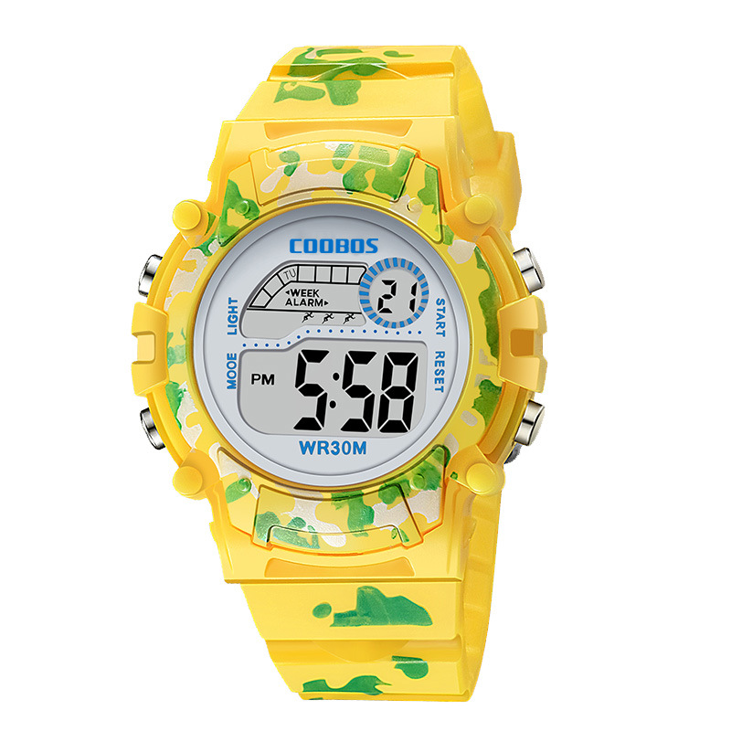 2020 esportes criança relógio eletrônico multifuncional à prova dwaterproof água digital crianças relógio colorido led menino meninas relógio de pulso reloj infantil: yellow