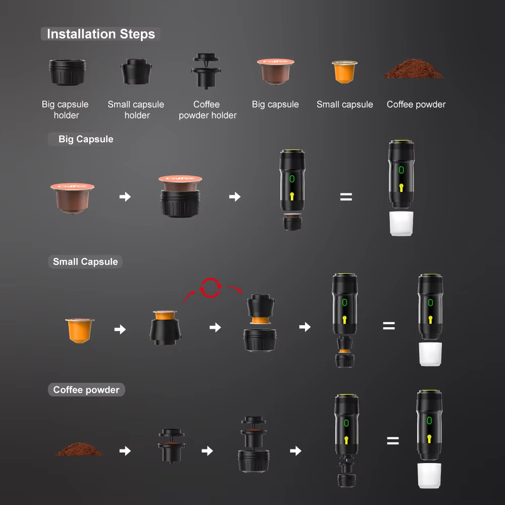 XIAOMI Elektrische Kaffeemaschine, kabellos, Typ C, wiederaufladbar, 3-in-1, tragbare Kaffeemaschinen, mehrere Modi, für Haushalt, Reisen