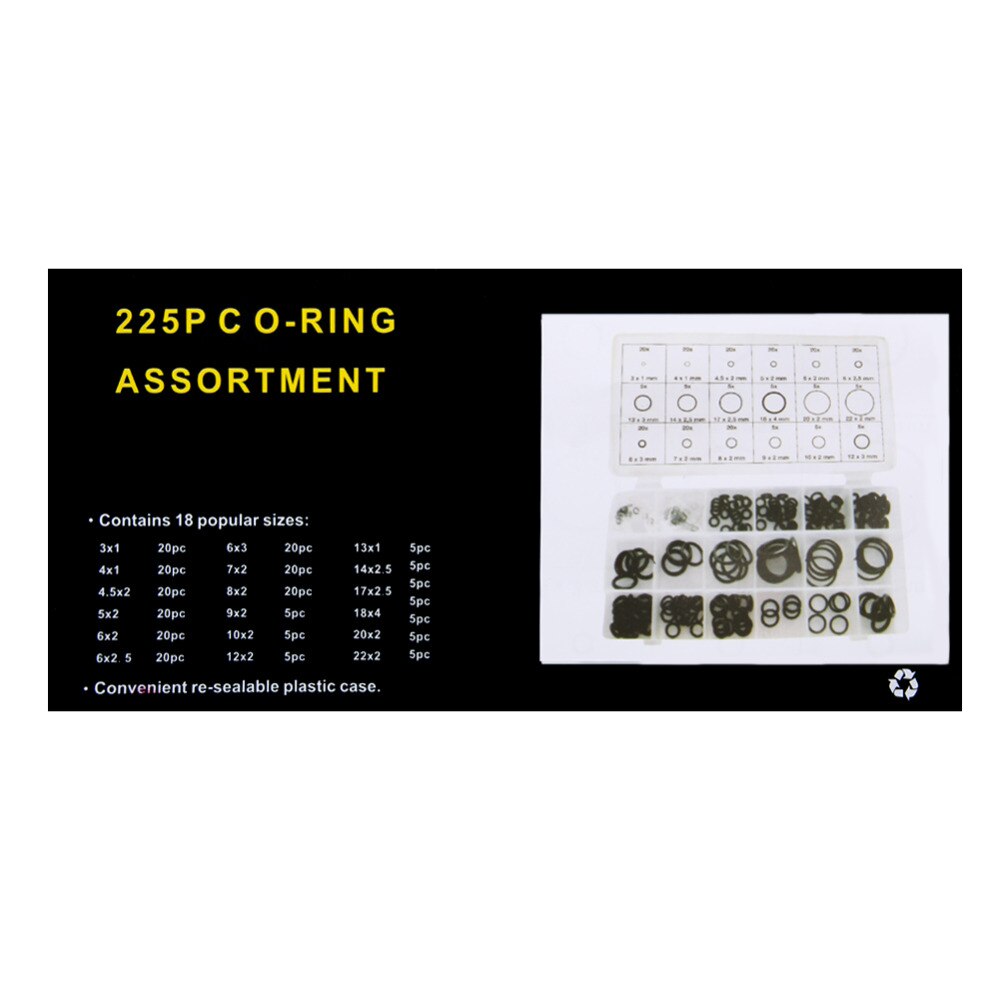 Vodool 225 st 18 storlekar o-ring gummibricka tätning sortiment kit o-ring tätningar set för bil packning reparation tillbehör med box set
