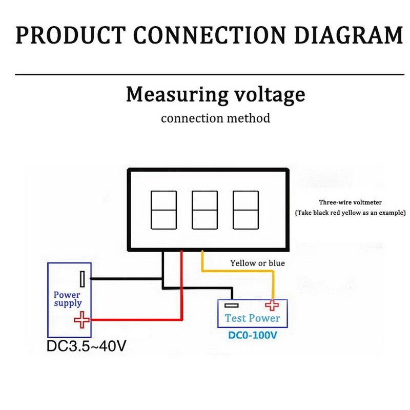 DC 0-100V Three-Wire Mini Digital Voltmeter Voltage Meter Gauge with Reverse Polarity Digital Voltage Tester
