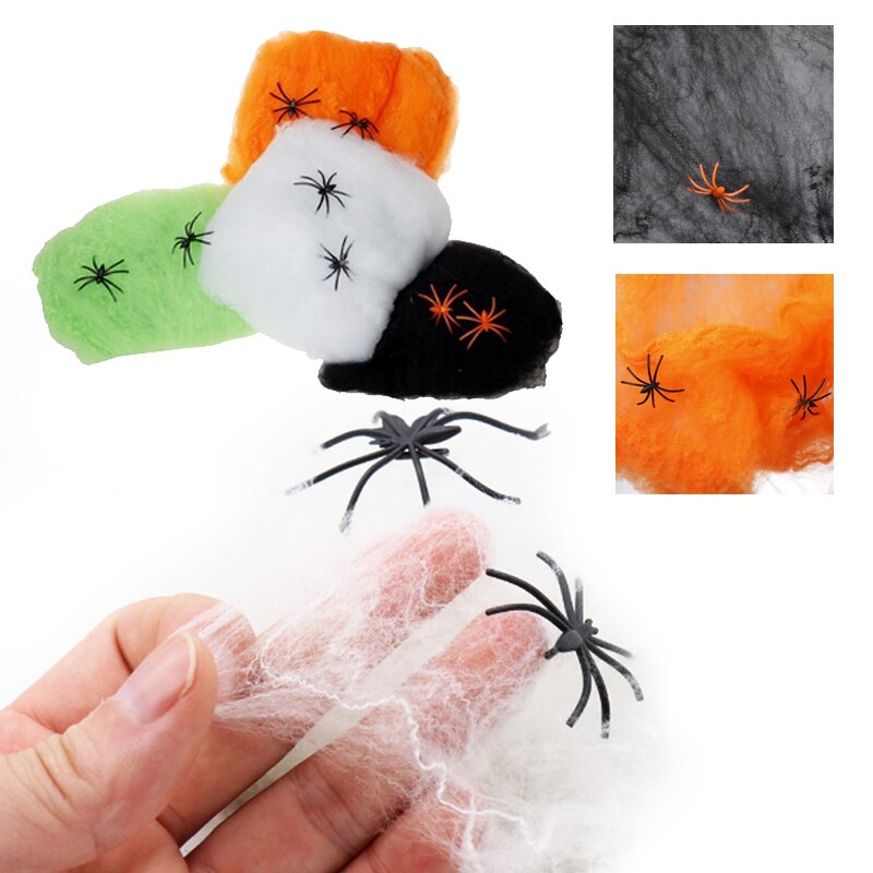 5 Farger Hjemsøkt Hus Spindelvev Dekorasjon Festrekvisitter Skrekkrekvisitt Halloween edderkopp web DIY Simulert Kjemisk Fiber