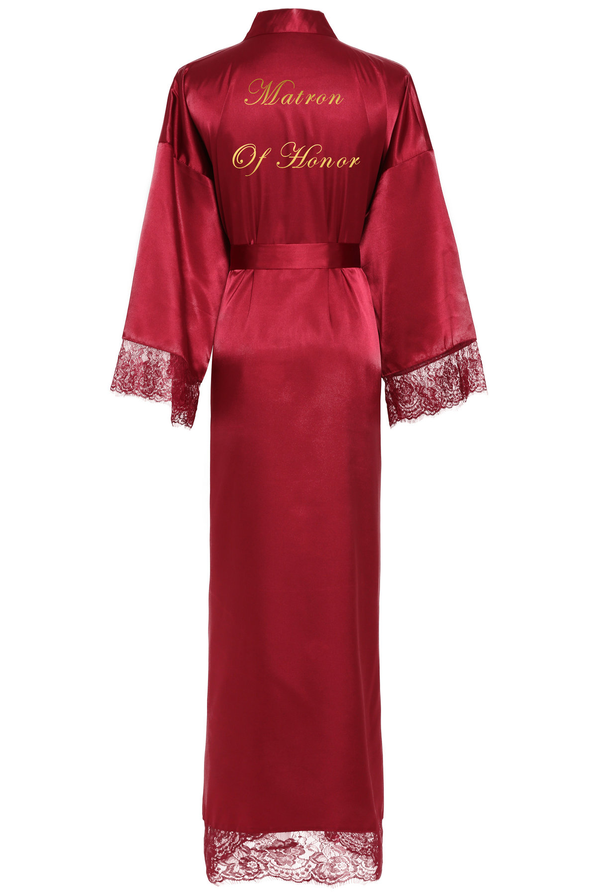 Silk Satin Lace Robes White Bridesmaid Bride Robes Bridesmaid Robes Wedding Long Robe Bathrobe: Burgund matron honor