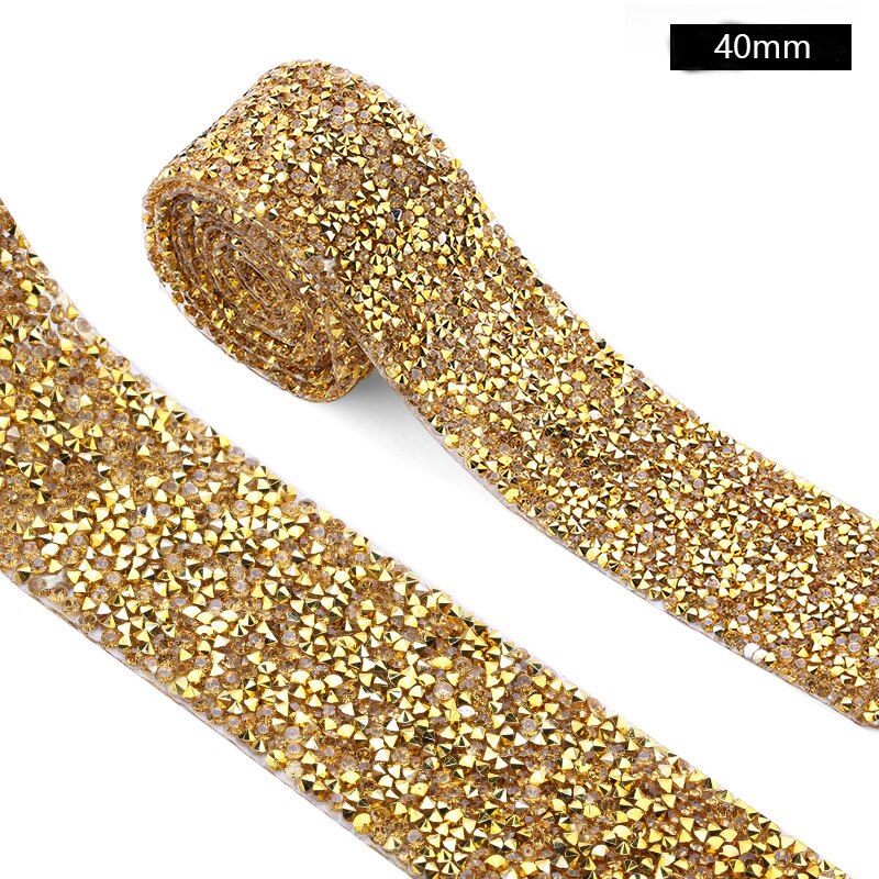 Dżetów wykończenia poprawka 1 stoczni Strass szycia taśmy Rhinestone aplikator wstążka z dżetów żelazko na ubrania akcesoria: 4cm - gold