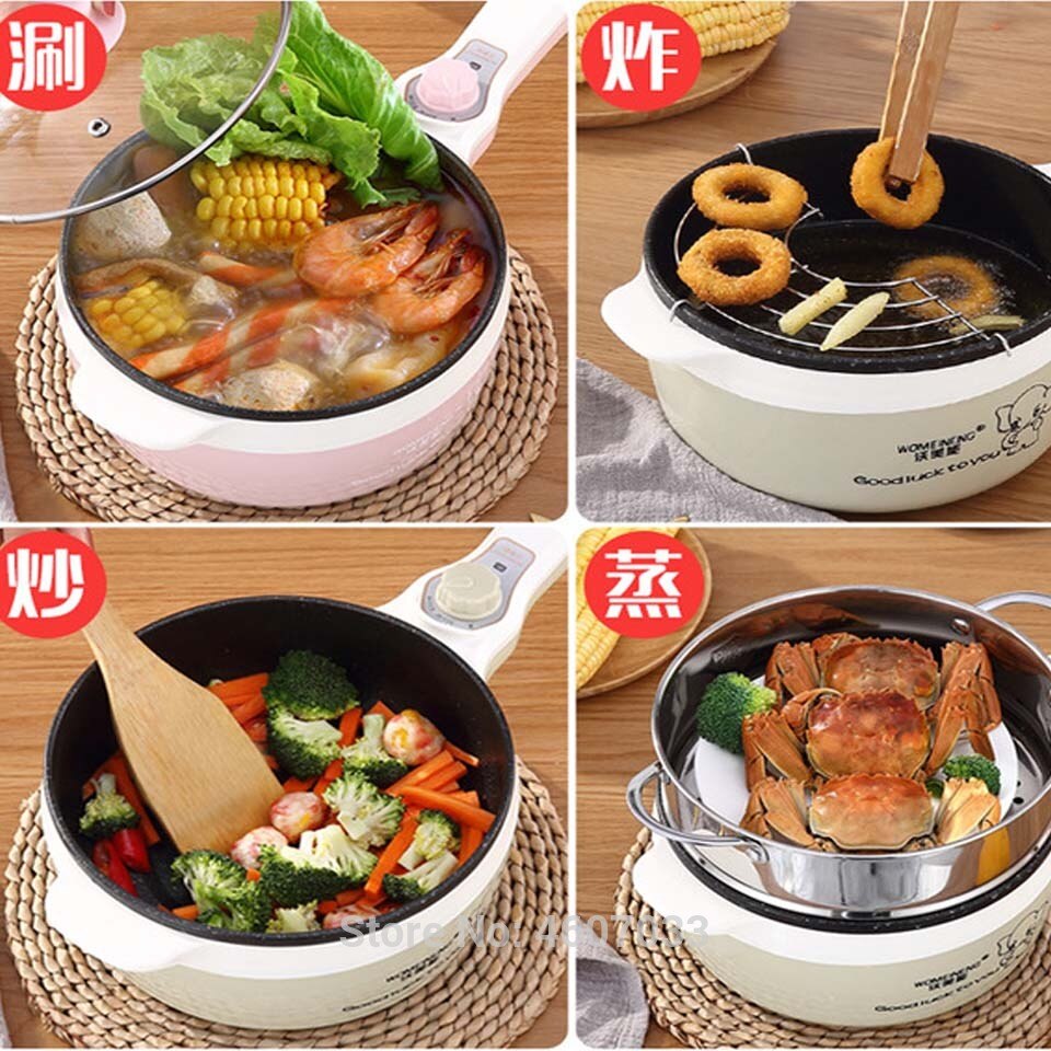 220v Multifunctional Electric Cooker Non-stick Heating Pan Cooking Pot Machine Hotpot Noodles Rice Eggs Soup Steamer Cooking Pot