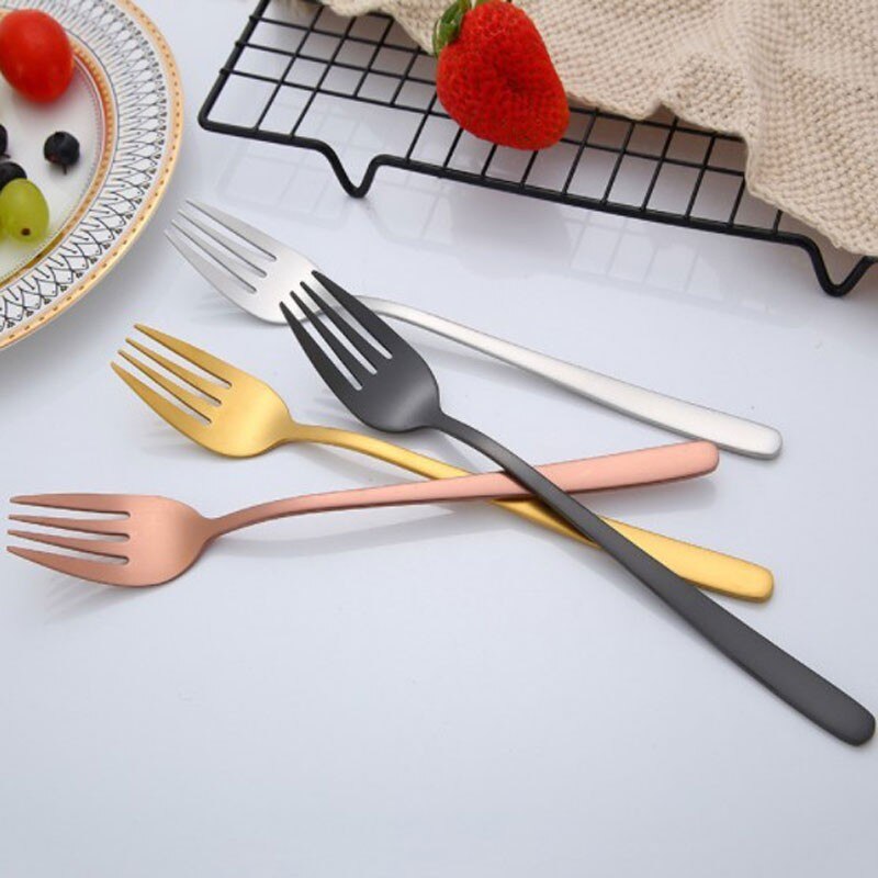 304 Stainless Steel Colourful Dessert Fork Long Handle Gold Korea Dinner Fork Set For Hotel Party With Long Handle