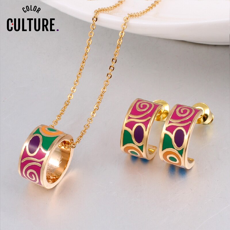 Werbeaktionen Neue oben Kleine Frauen Emaille Schmuck setzt Elegante Gefüllt Farbe Schmuck (Halskette, Ohrring)