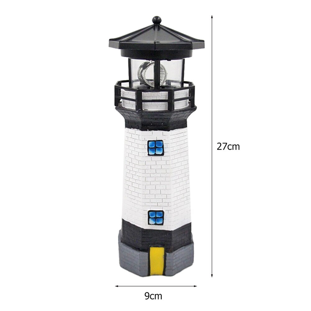 Phare forme solaire lumière LED jardin clôture cour décoration extérieure capteur intelligent balise lampe rotative: Black