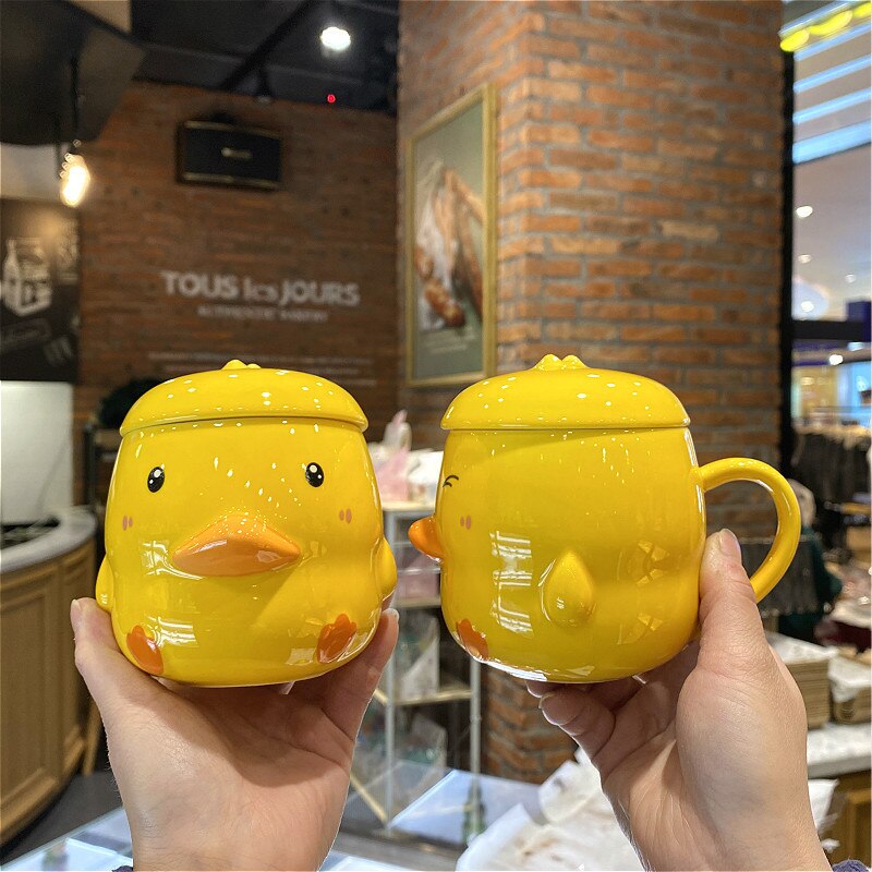 Cute cartoon duck Ceramics Mug 400ml With Lid Coffee mugs Milk Tea Mugs Breakfast Cup Drinkware Novelty