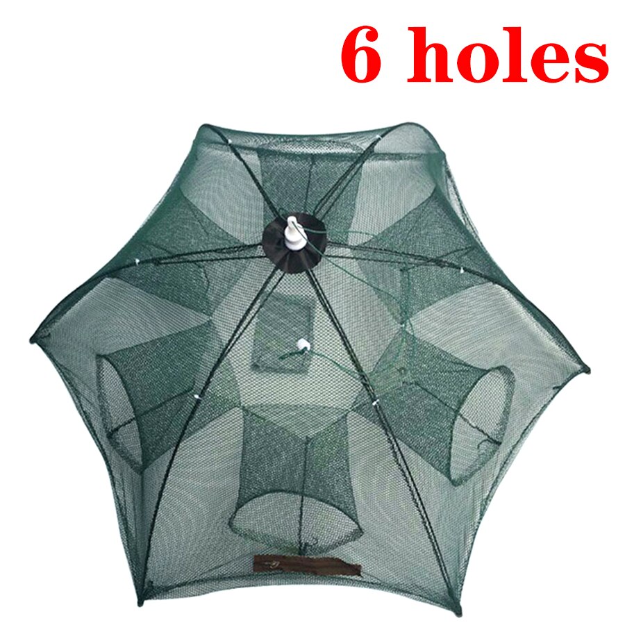 Renforcé 2-8 trous filet de pêche automatique Cage à crevettes en Nylon pliable piège à poisson fonte filet moulé pliant réseau de pêche en plein air: 6 Sides 6 Holes