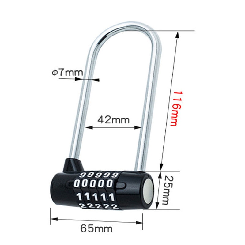 5 Password Combination Password Lock Antitheft Alloy Steel U Shape Lock Padlock Glass Door Locks Bicycle Motorcycle Chian Lock