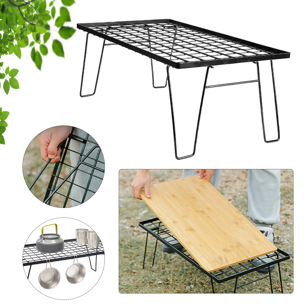 Opvouwbare Ijzeren Net Tafel Met Tafelbord & Tas Camping Lichtgewicht Tafel Multifunctioneel Camping Kookrek Voor Buiten Barbecue