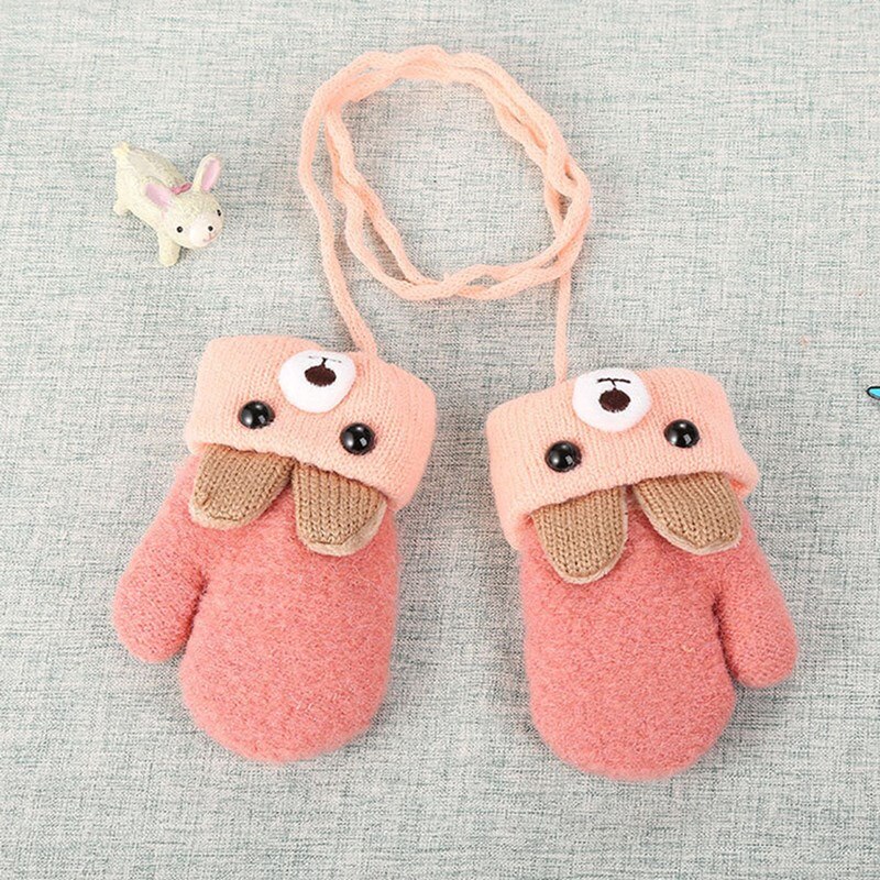 1 paar Neue 0-3 Y Niedlichen Cartoon Bär Baby Handschuhe Winter Gestrickte Wolle Säuglinge Fäustlinge Thicke Warm Volle seil Handschuhe Für Jungen Mädchen: 1Pair Pink