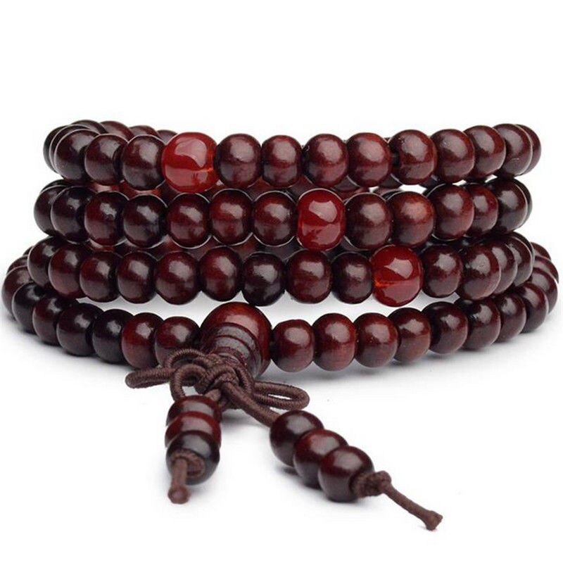 6mm Natuurlijke Sandelhout Boeddhistische Boeddha Meditatie Houten Kralen Mala Armband Voor Vrouwen Mannen Gebed Rozenkrans Opknoping Decoratie: Red