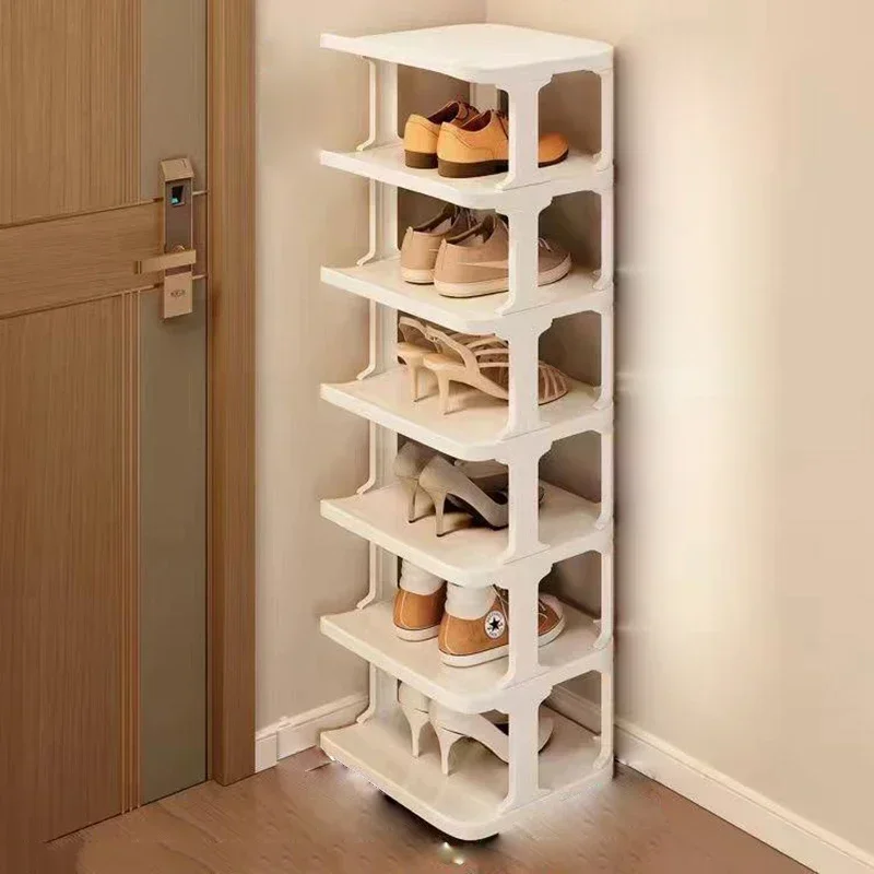 Zapatero de plástico multicapa, estantes de zapatos desmontables para el hogar, organizador de zapatos de gran capacidad, organizador de desorden para sala de estar: Blanco