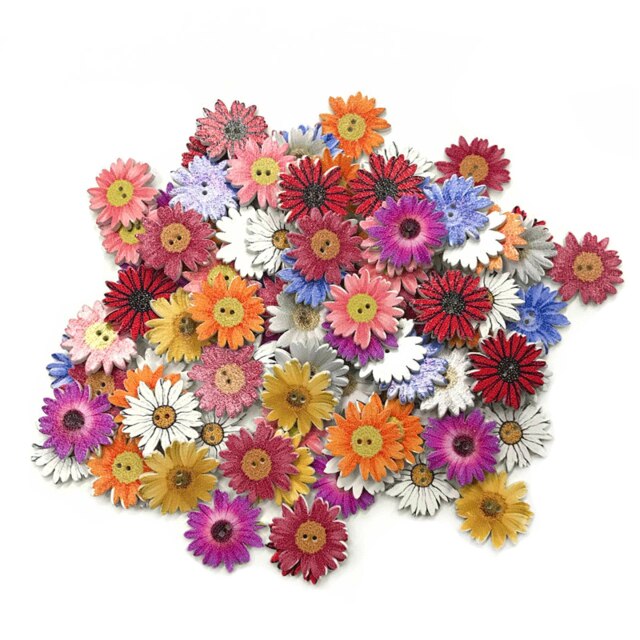 50pcs wooden buttons flower-shaped scrapbook sewing accessories decor button DIY craft handmade clothing decoration 2 holes 25mm: Default Title