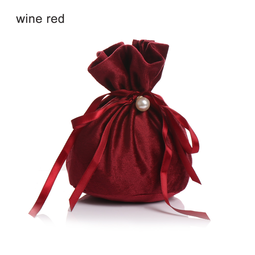 Trekkoord Zoete Candy Pouch Fluwelen Koord Tassen Multifunctionele Sieraden Bag Baby Shower Accessoires Bruiloft Gunsten: wine red