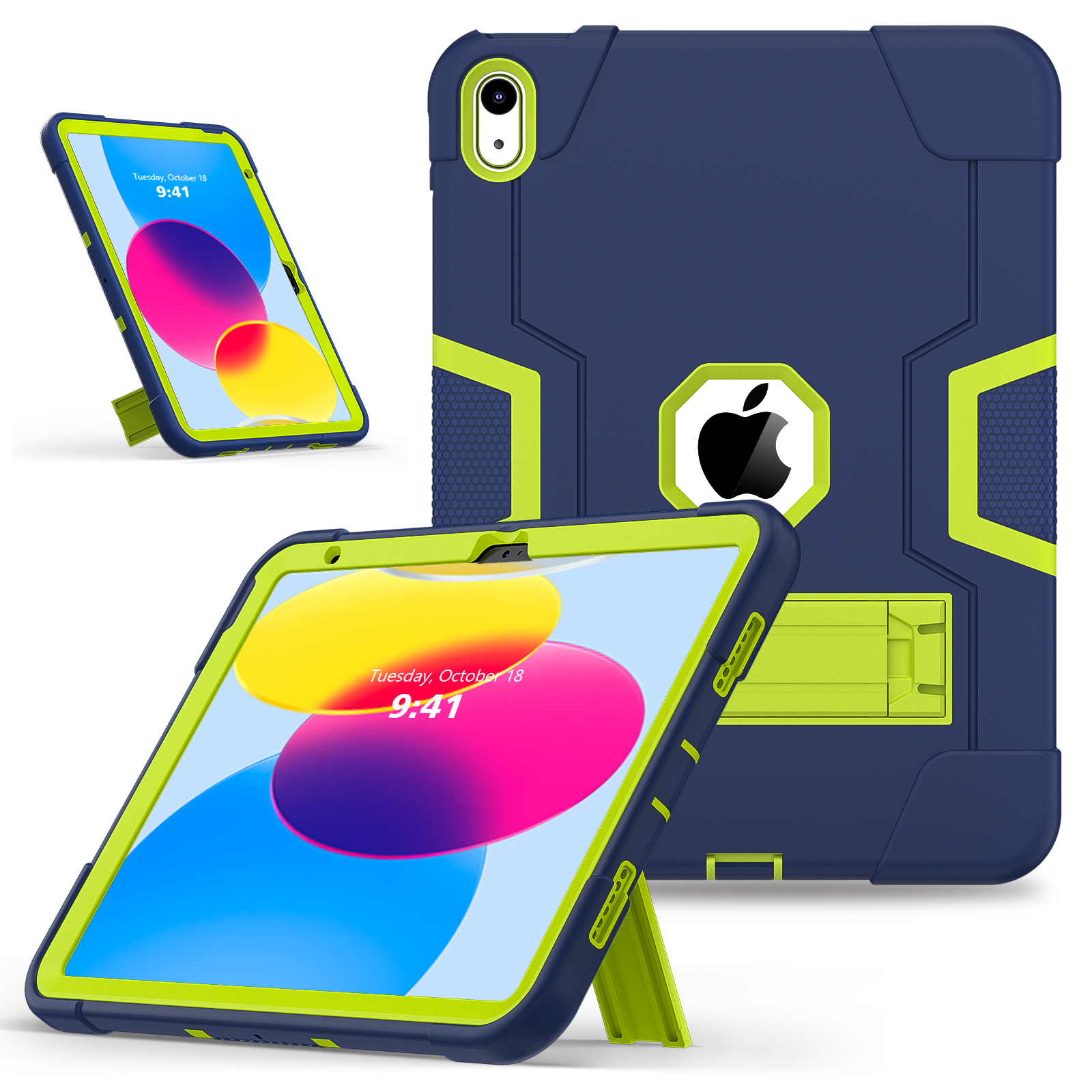 Kickstand Rugged Case Universal For iPad 11" (A16) 11th 10.9 10th A3355 A3356 A2757 A2777 A2696 3-Layers Protect Cover: 12.4 / Yellow