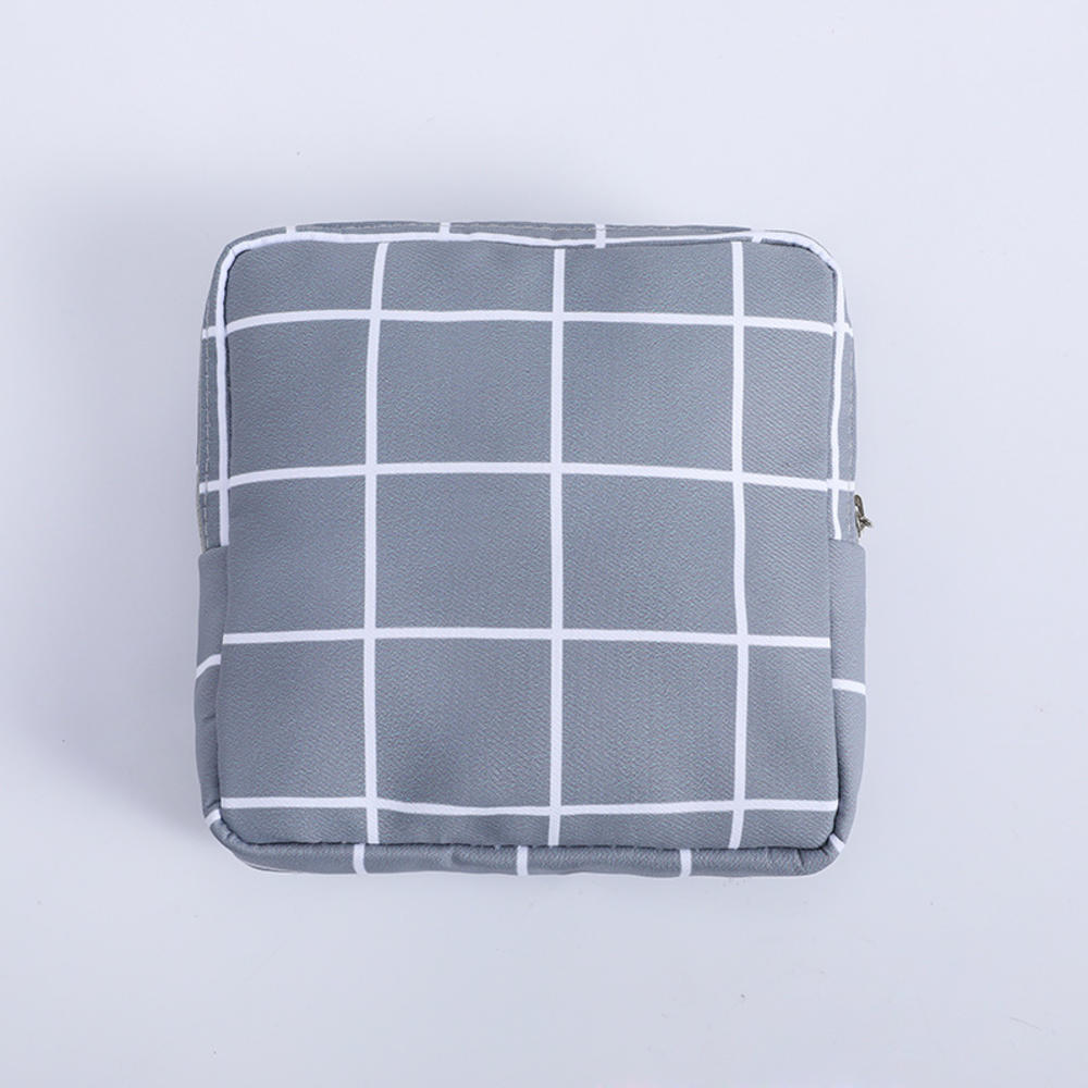 Femmes fille serviette hygiénique pochette serviette serviette sac de rangement crédit porte-carte porte-monnaie cosmétiques casque Case fermeture éclair boîte de voyage: Gray grid